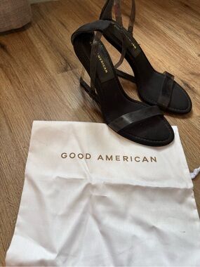 Good American Black Clear-Strap Heeled Sandals